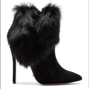 Schutz Black Suede Rabbit Fur Heeled Booties size 9.5